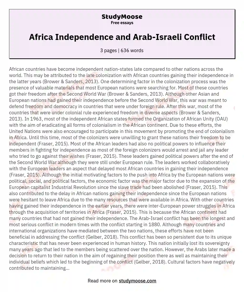 Africa Independence and Arab-Israeli Conflict essay