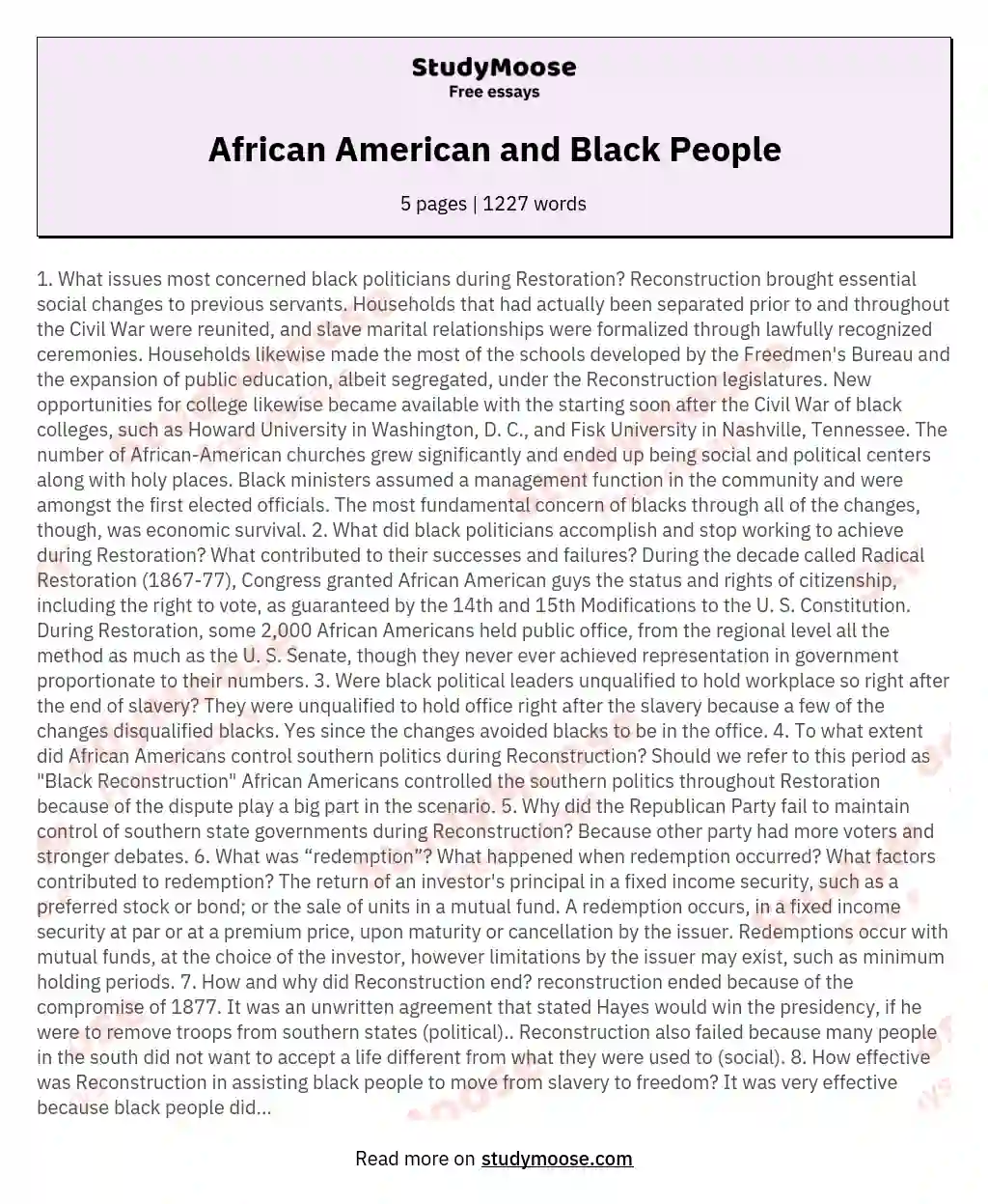 African American and Black People