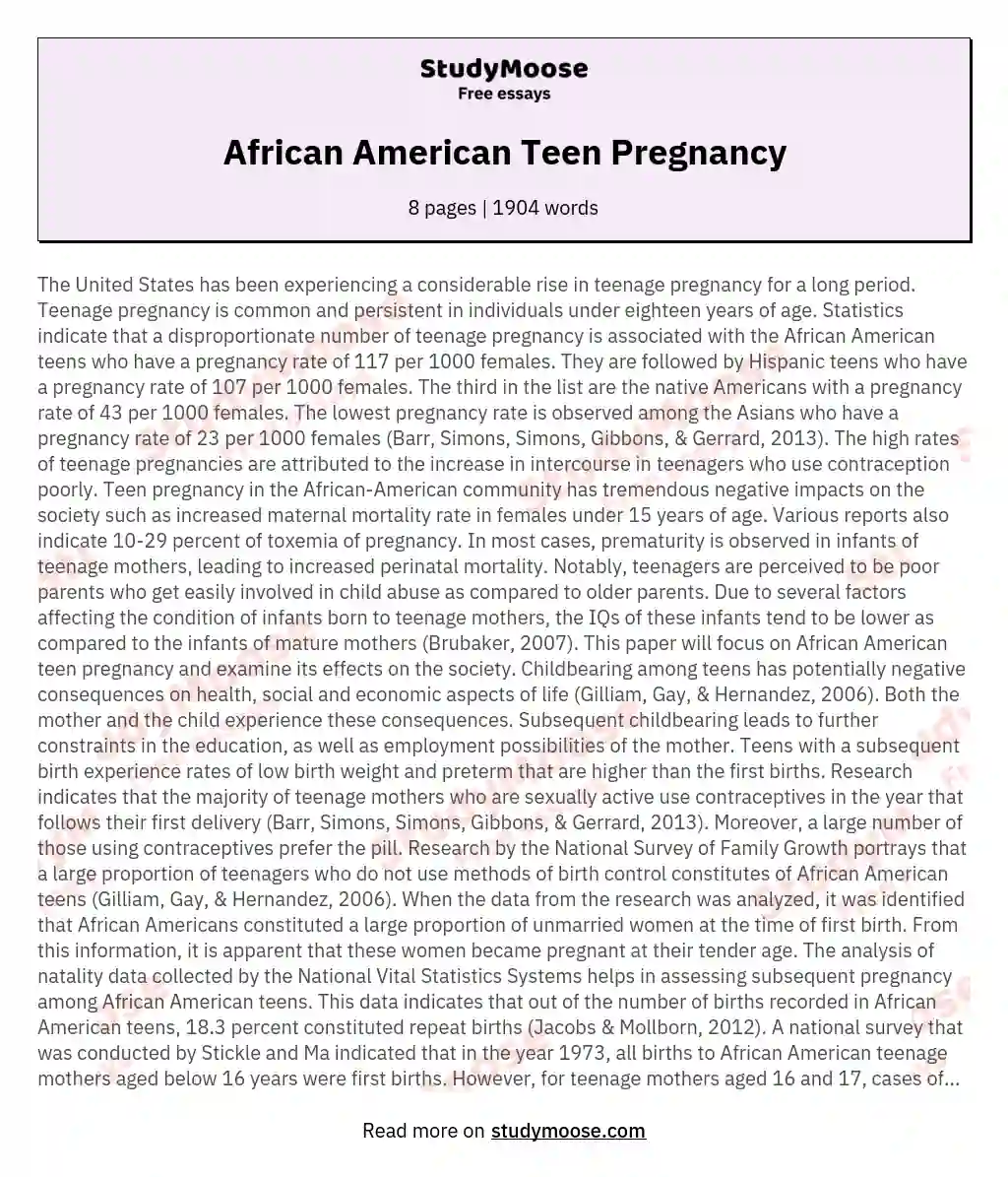 African American Teen Pregnancy essay