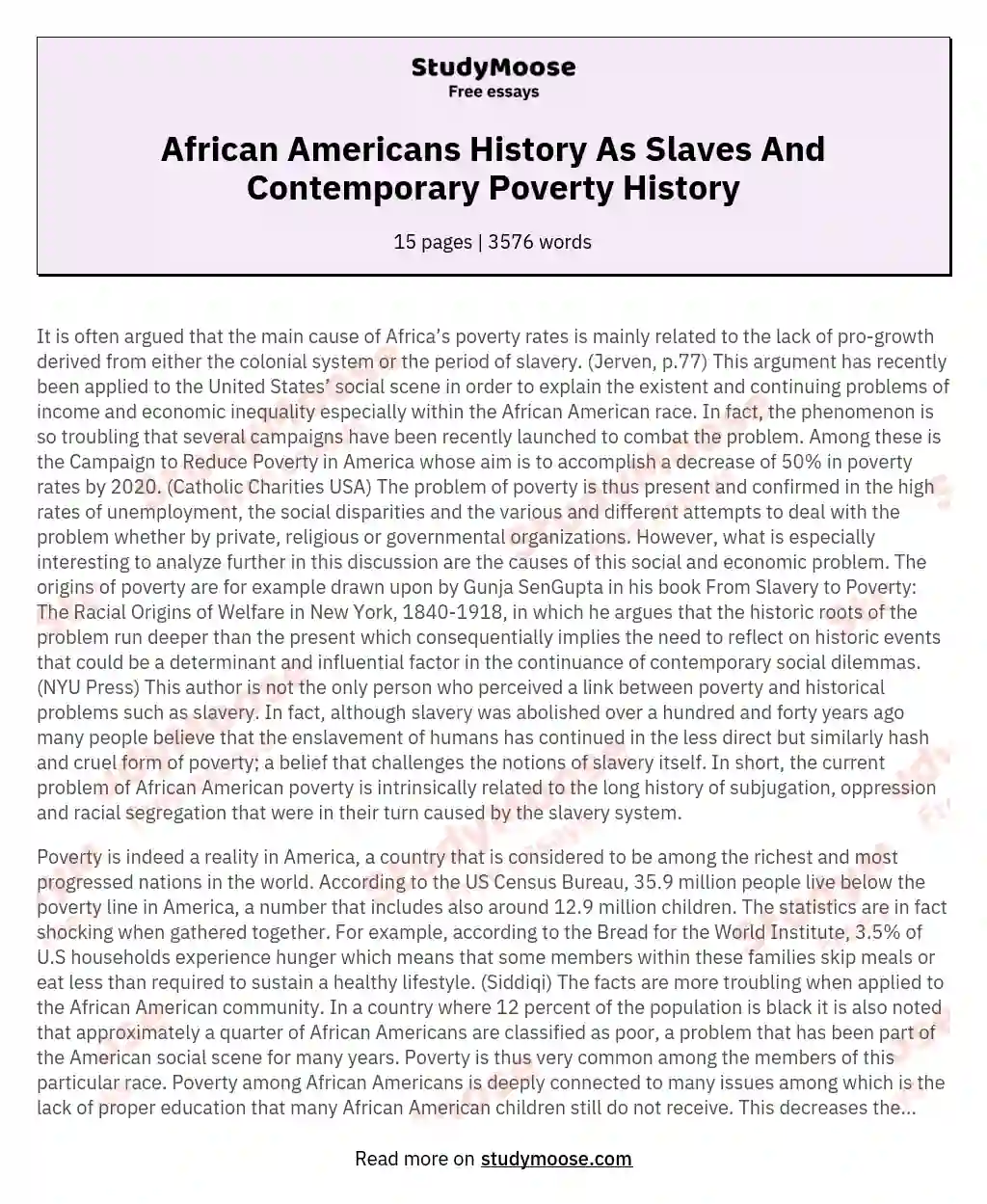 African Americans History As Slaves And Contemporary Poverty History