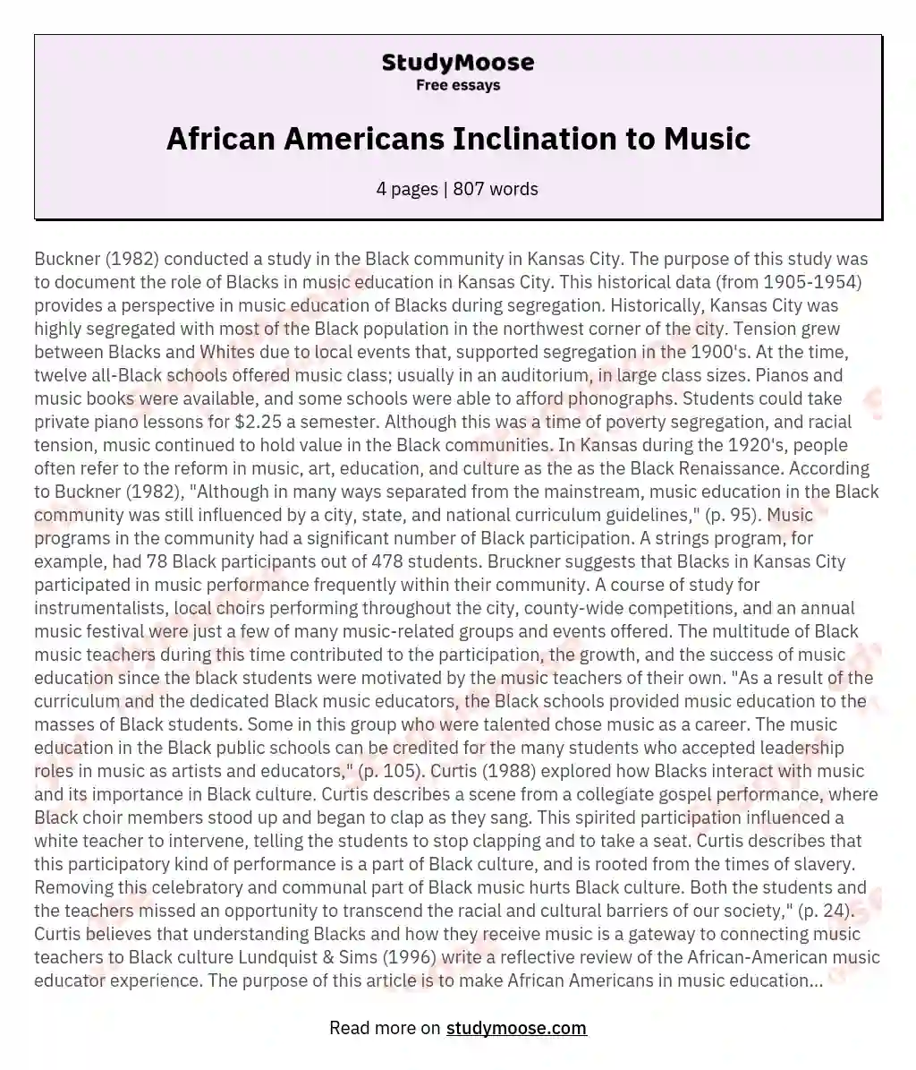 African Americans Inclination to Music essay