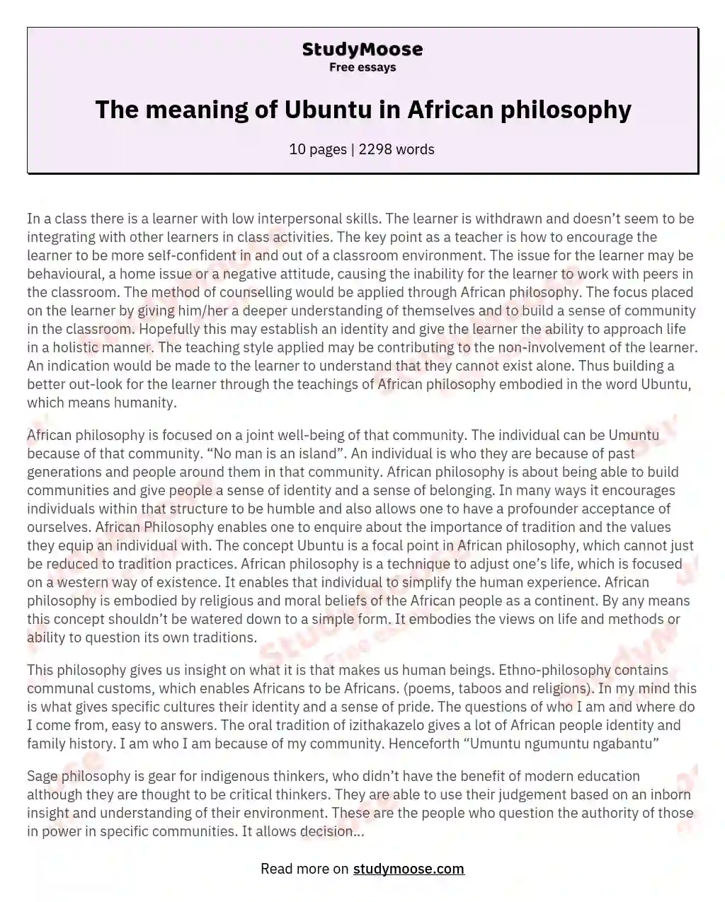 The meaning of Ubuntu in African philosophy essay