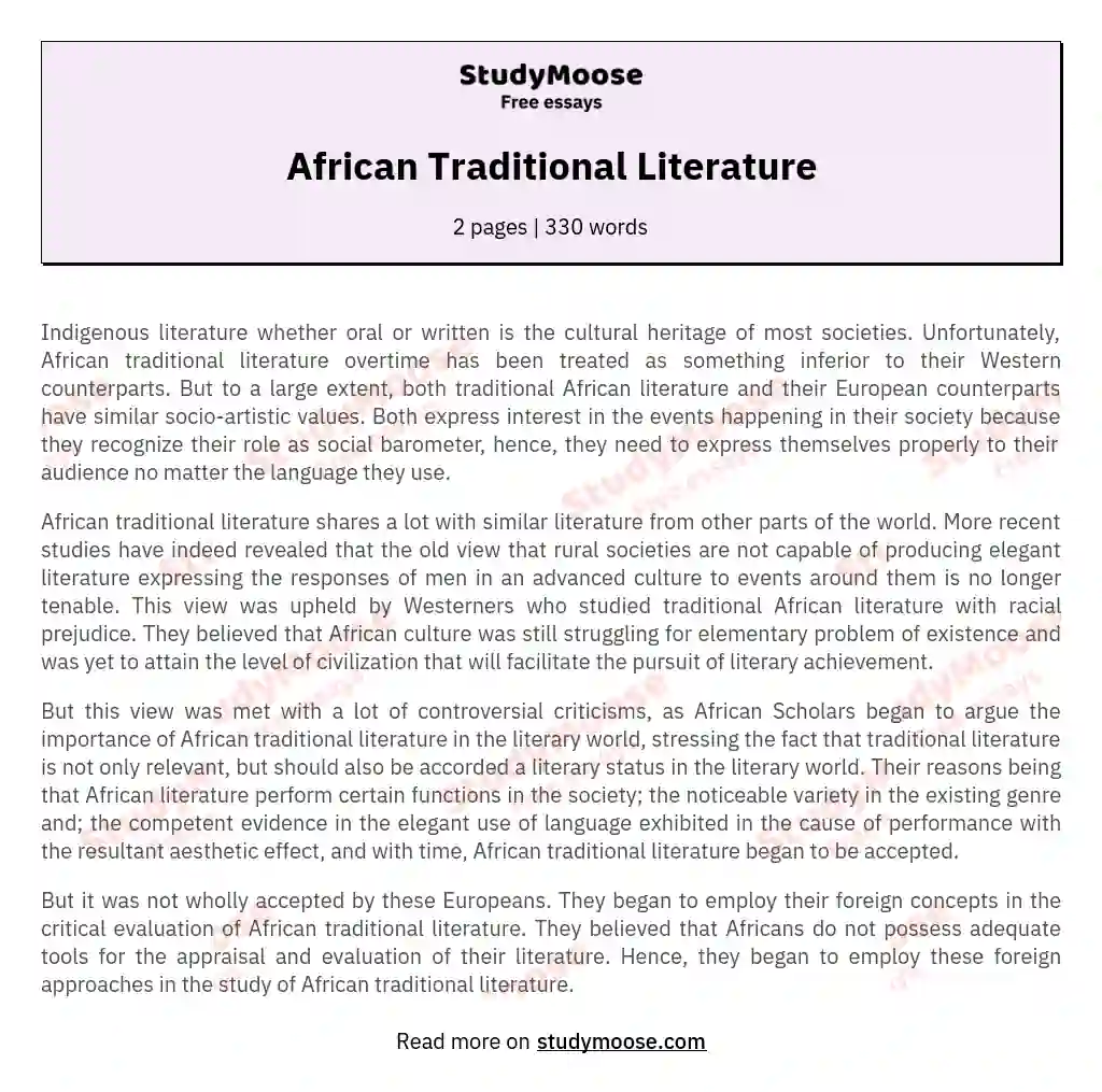 African Traditional Literature essay