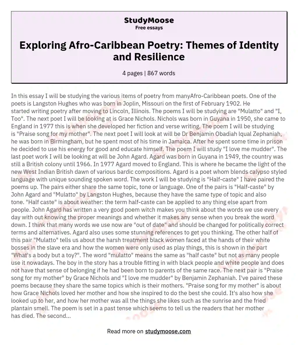 Exploring Afro-Caribbean Poetry: Themes of Identity and Resilience essay