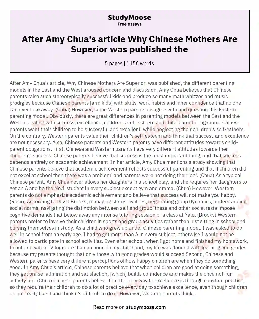 After Amy Chua's article Why Chinese Mothers Are Superior was published the essay