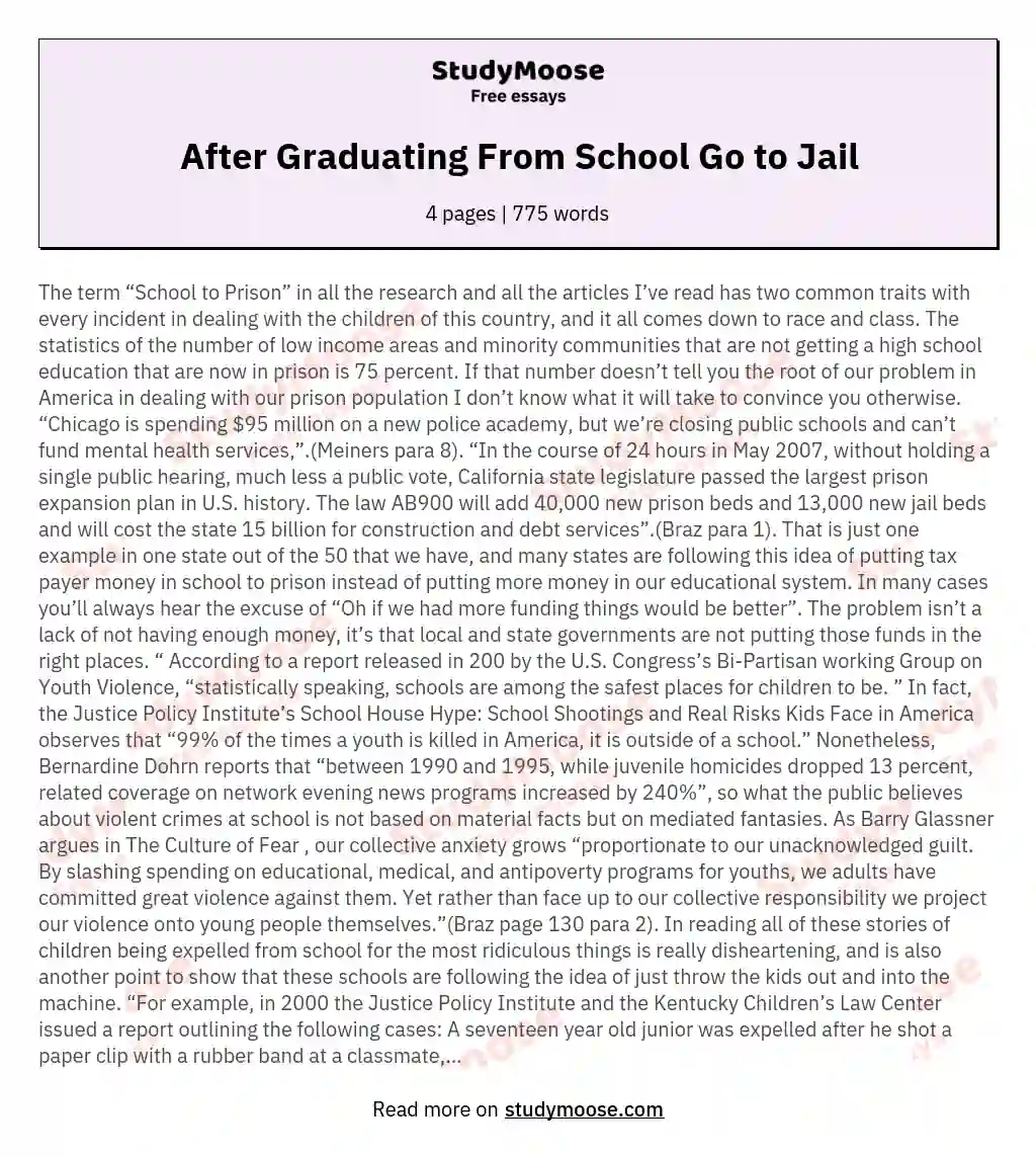 After Graduating From School Go to Jail essay