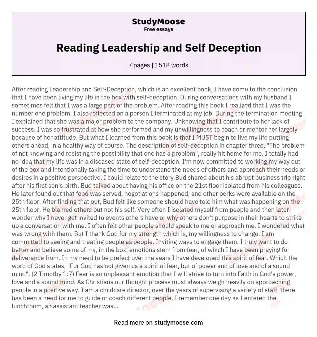 Reading Leadership and Self Deception essay