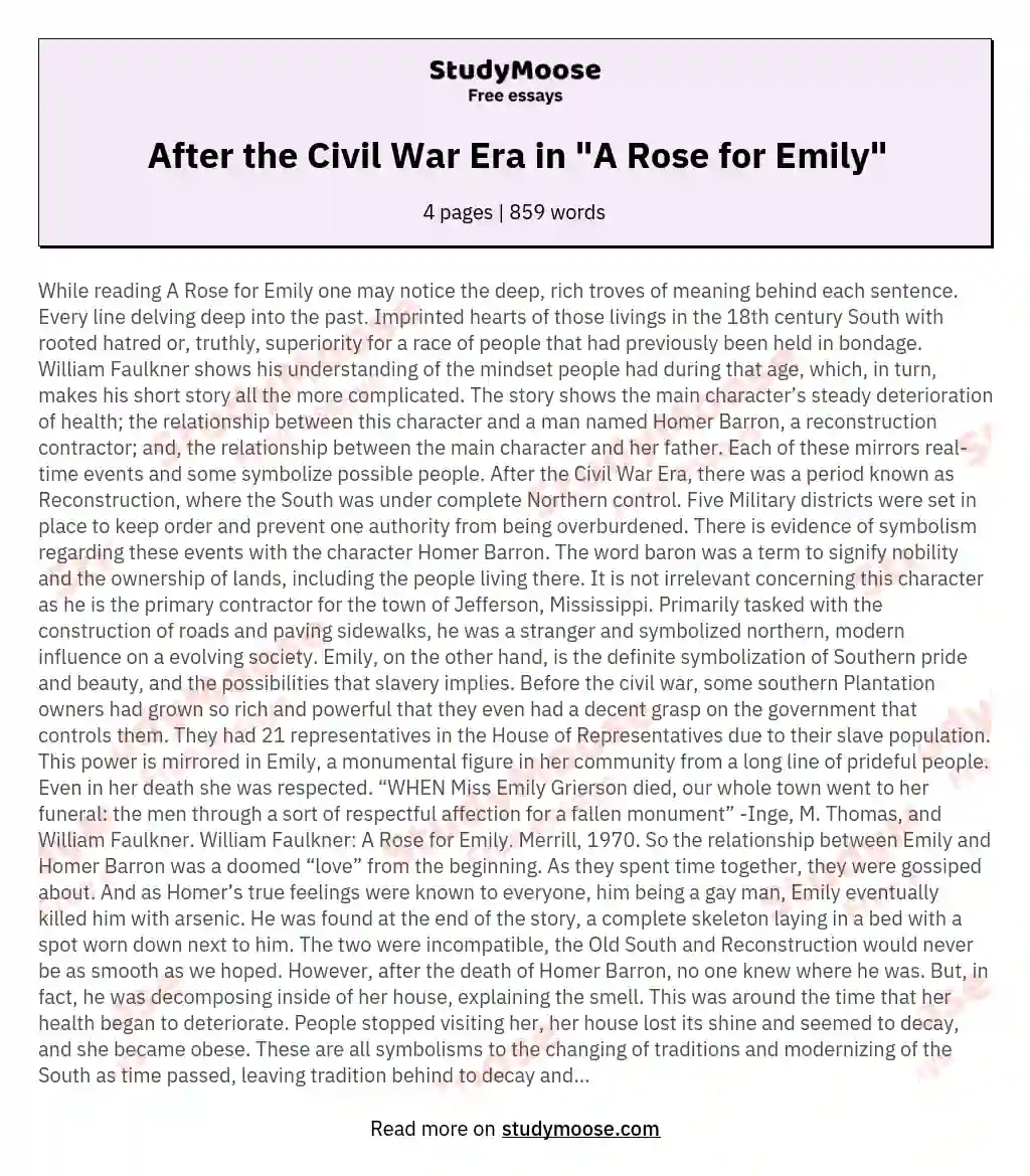 After the Civil War Era in "A Rose for Emily"