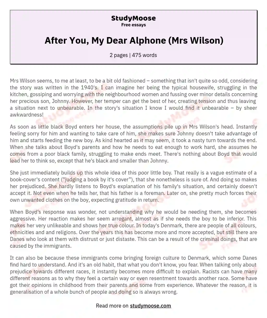 After You, My Dear Alphone (Mrs Wilson) essay