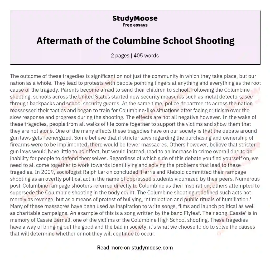 Aftermath of the Columbine School Shooting essay