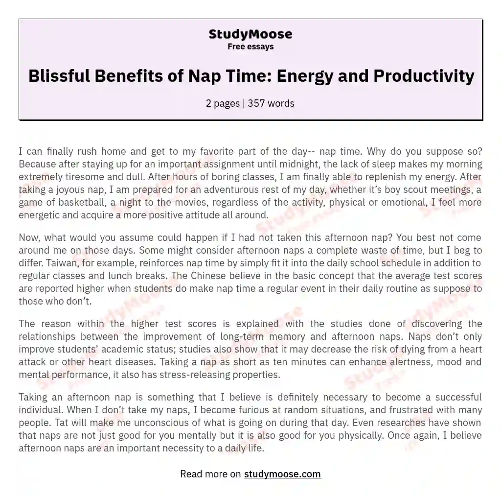 Blissful Benefits of Nap Time: Energy and Productivity