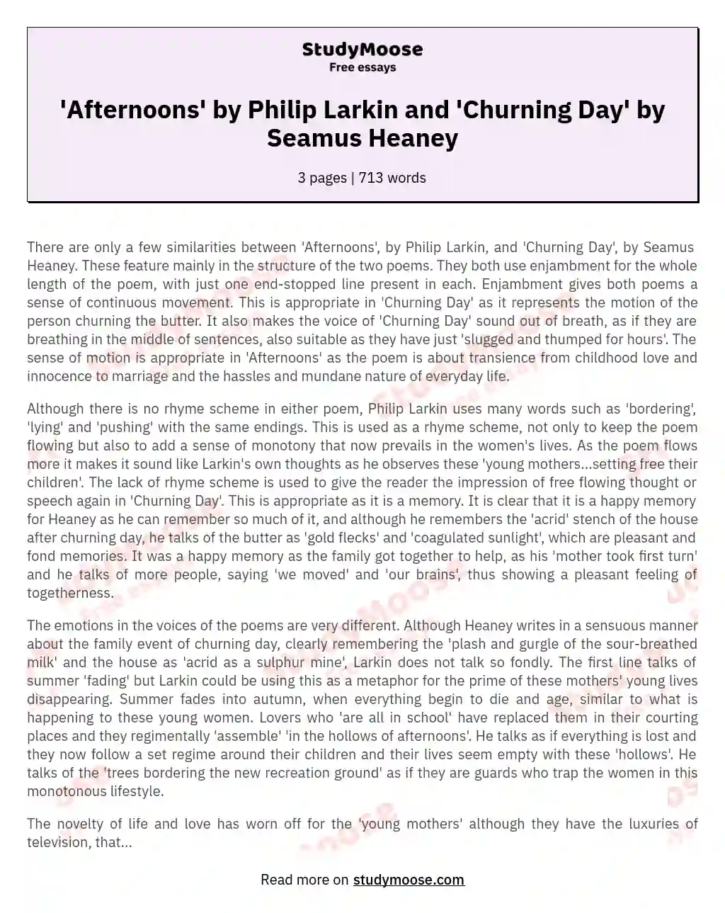 'Afternoons' by Philip Larkin and 'Churning Day' by Seamus Heaney
