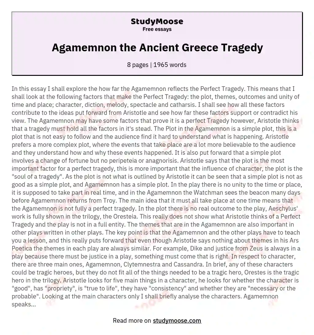 Agamemnon the Ancient Greece Tragedy