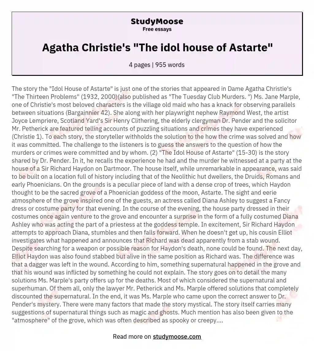 Agatha Christie's "The idol house of Astarte"