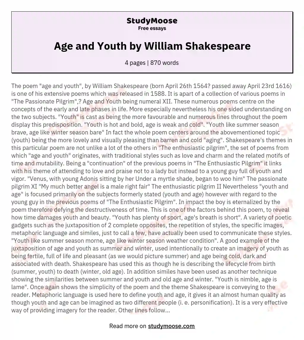 Age and Youth by William Shakespeare essay