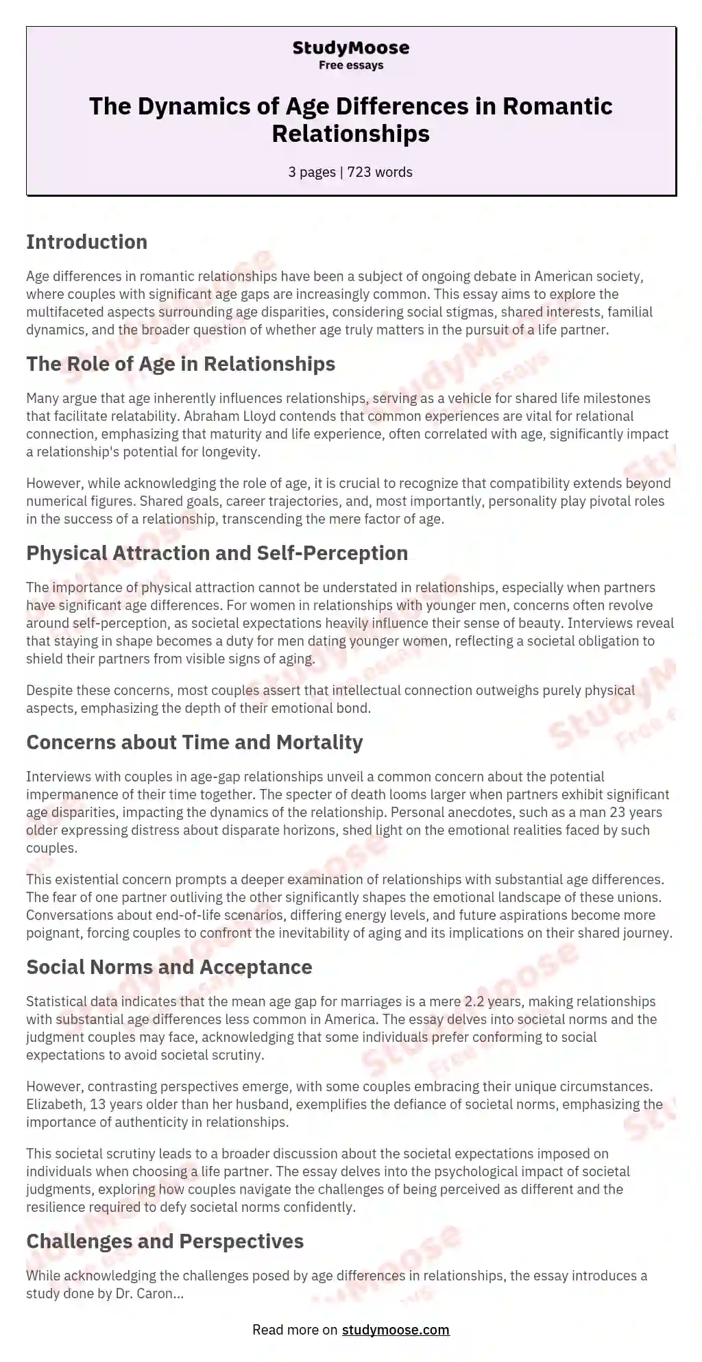 The Dynamics of Age Differences in Romantic Relationships essay