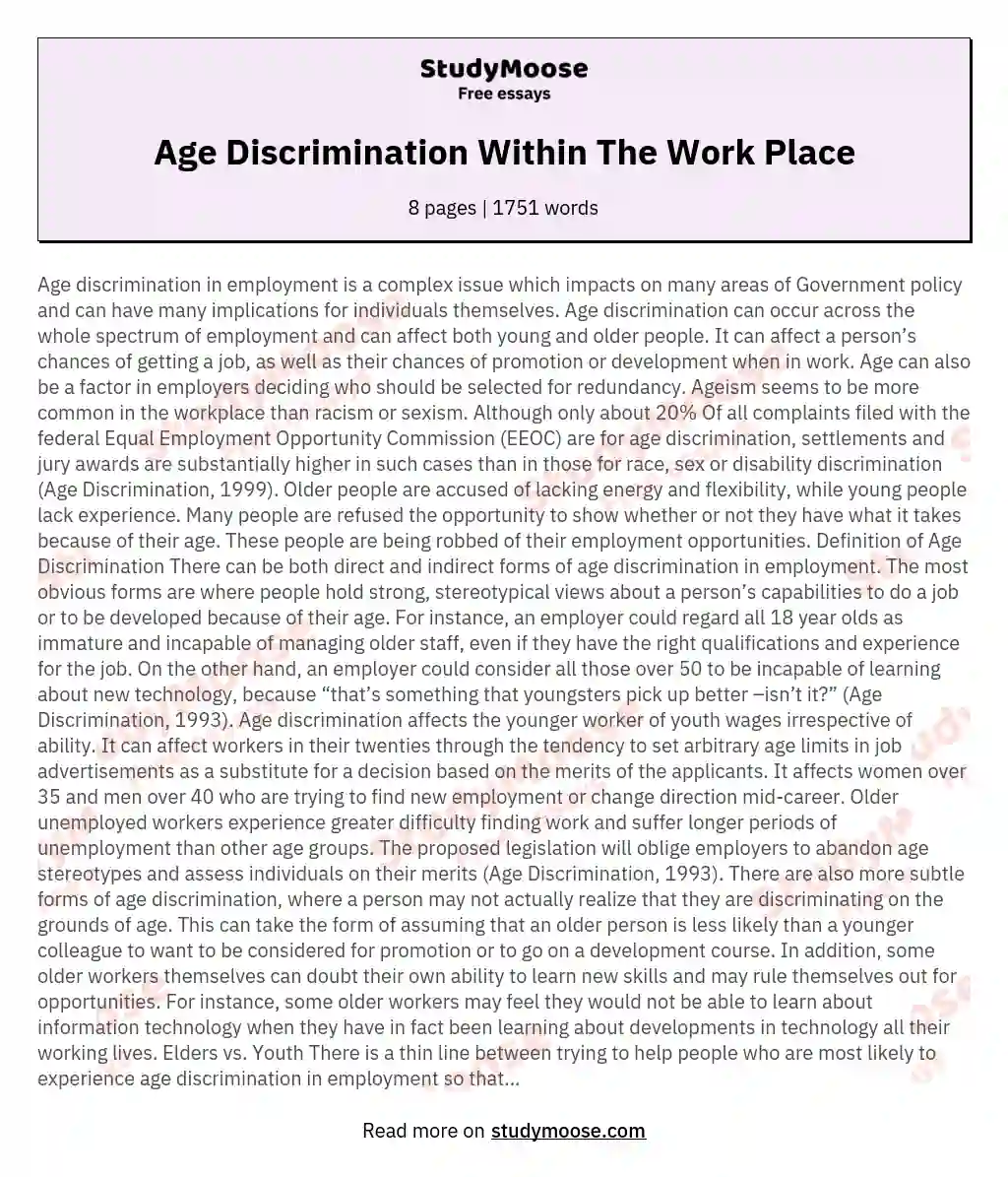 Age Discrimination Within The Work Place