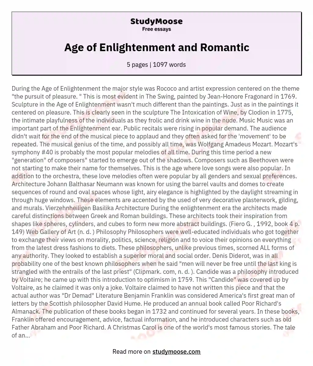 Age of Enlightenment and Romantic essay