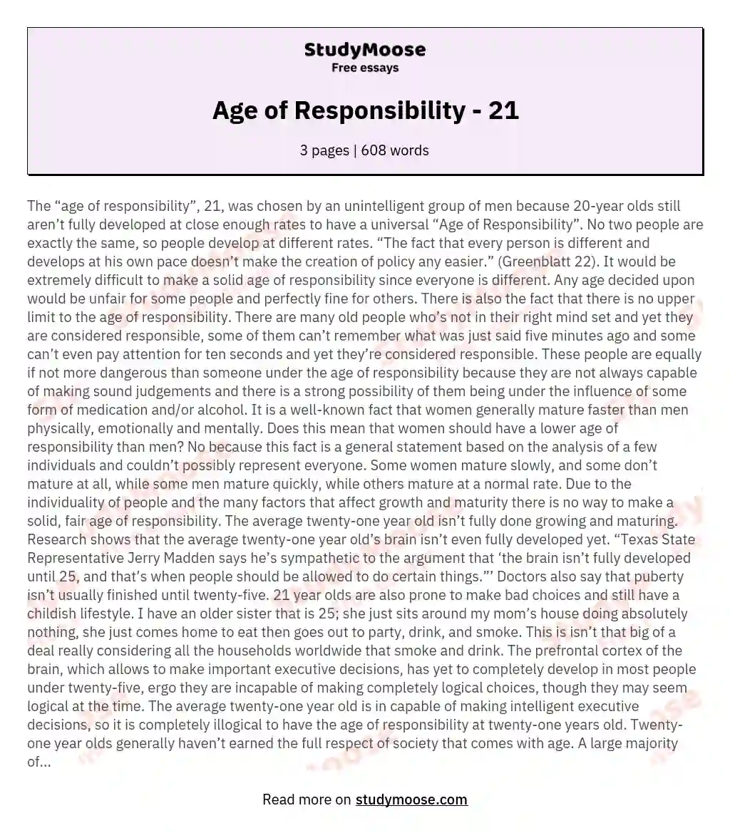 Age of Responsibility - 21 essay