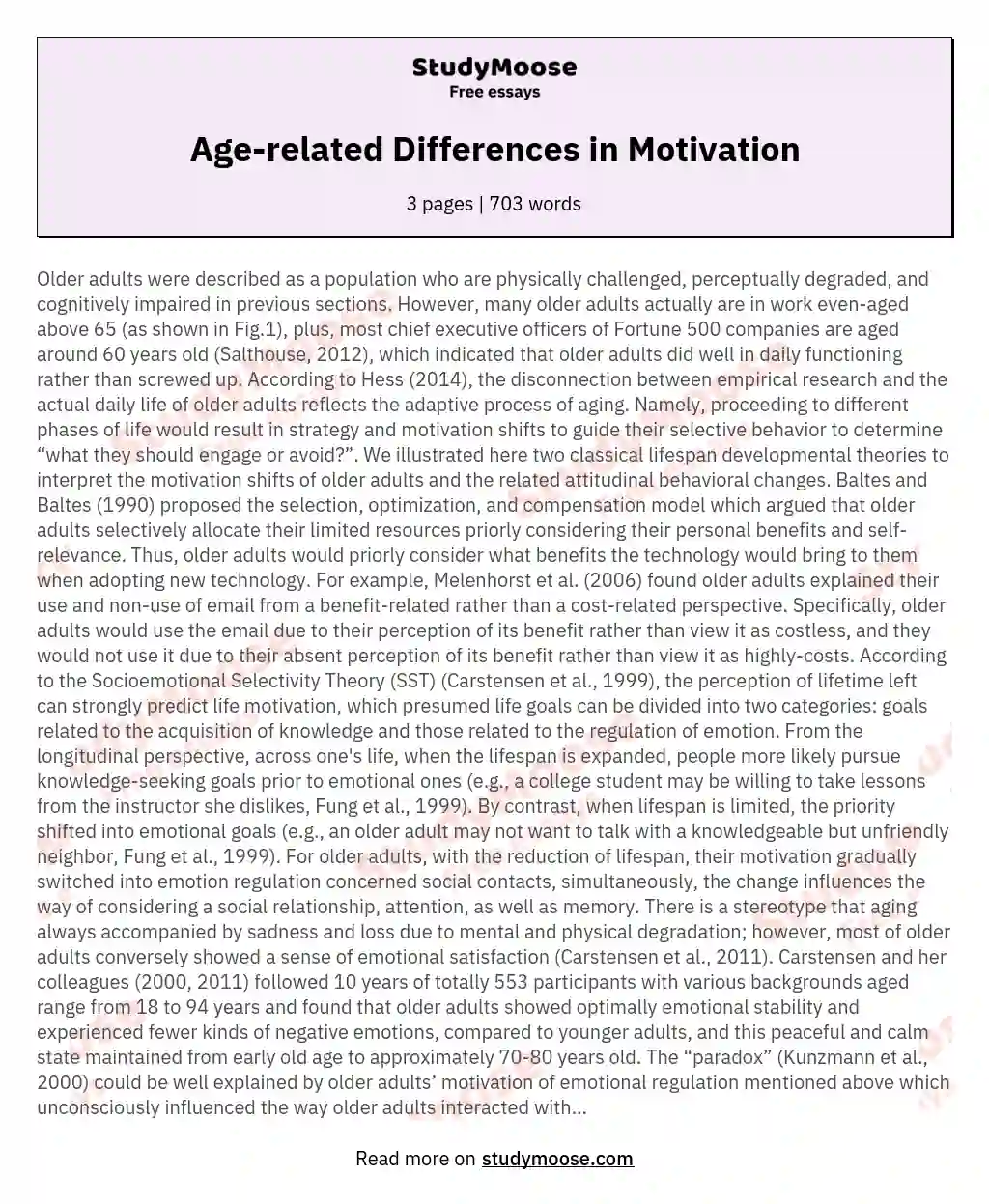 Age-related Differences in Motivation essay