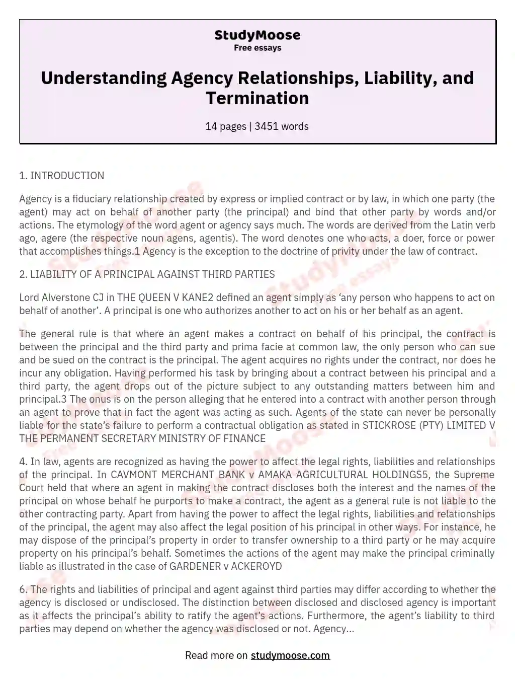 Understanding Agency Relationships, Liability, and Termination essay