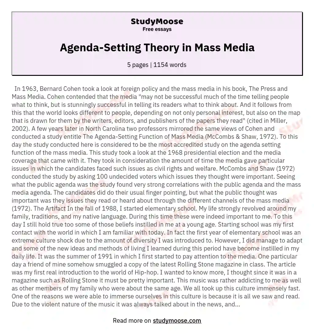 Agenda-Setting Theory in Mass Media essay