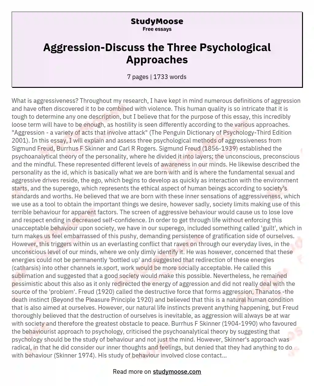 Aggression-Discuss the Three Psychological Approaches