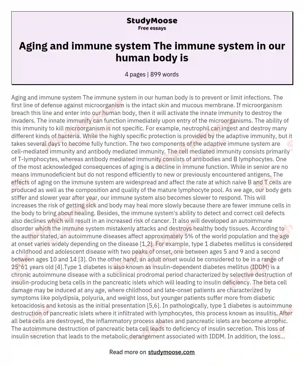 Aging and immune system The immune system in our human body is essay