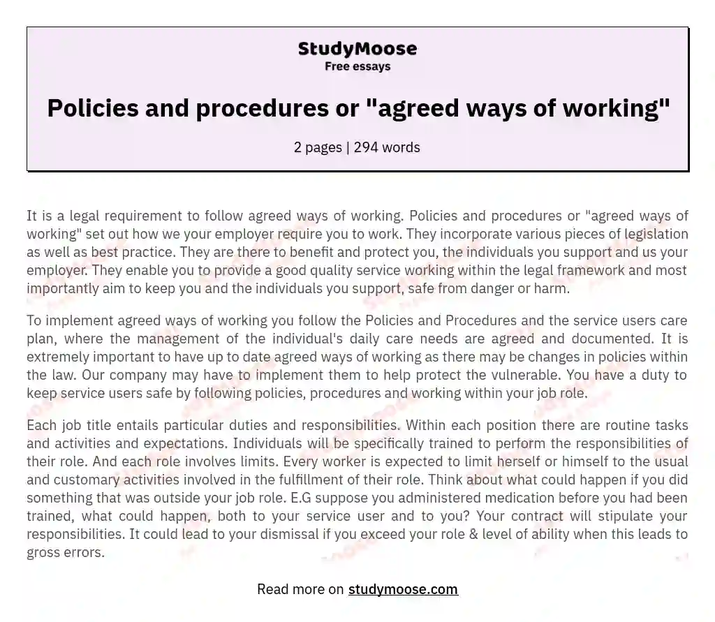Policies and procedures or "agreed ways of working" essay