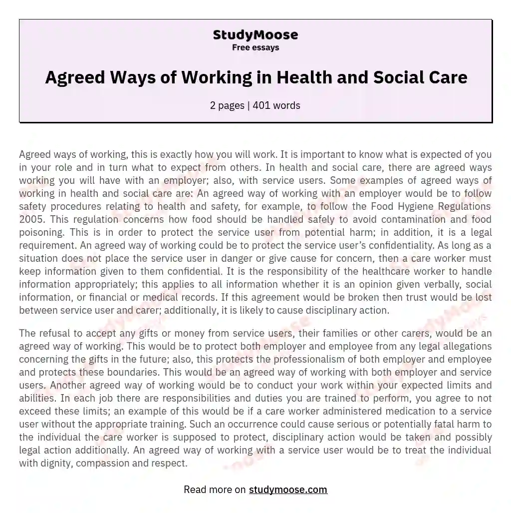 Agreed Ways of Working in Health and Social Care essay