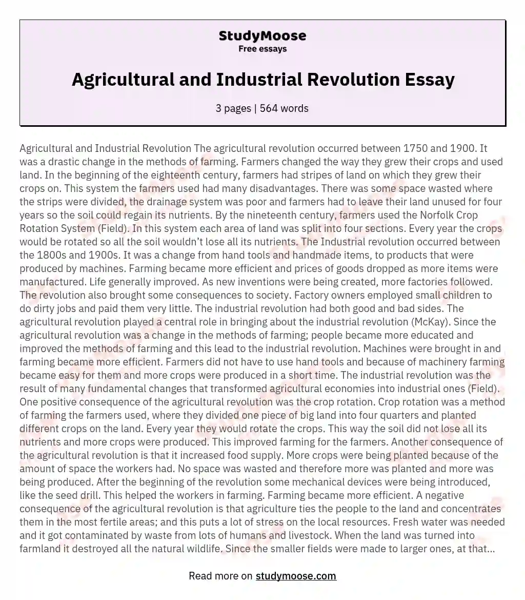 Agricultural and Industrial Revolution Essay