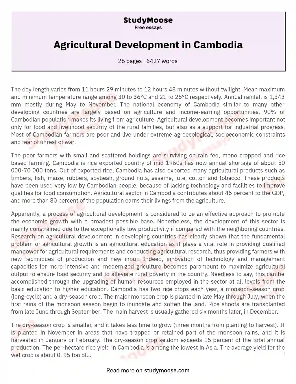 Agricultural Development in Cambodia essay