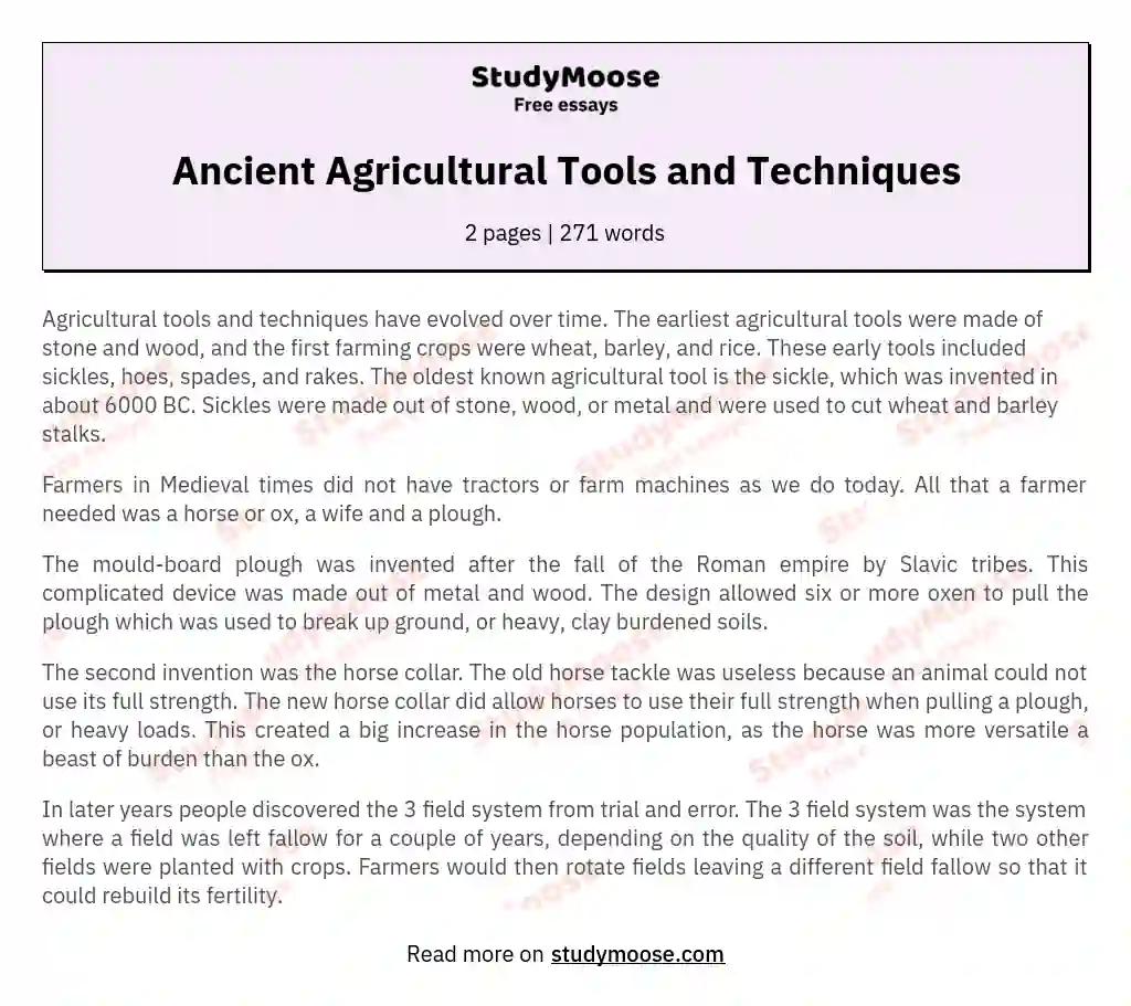 Ancient Agricultural Tools and Techniques essay