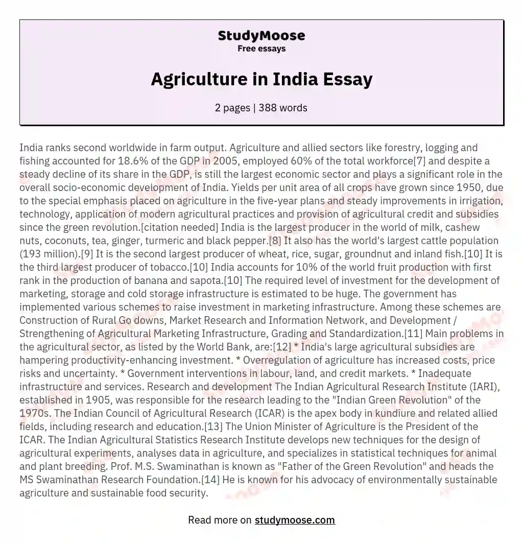 Agriculture in India Essay