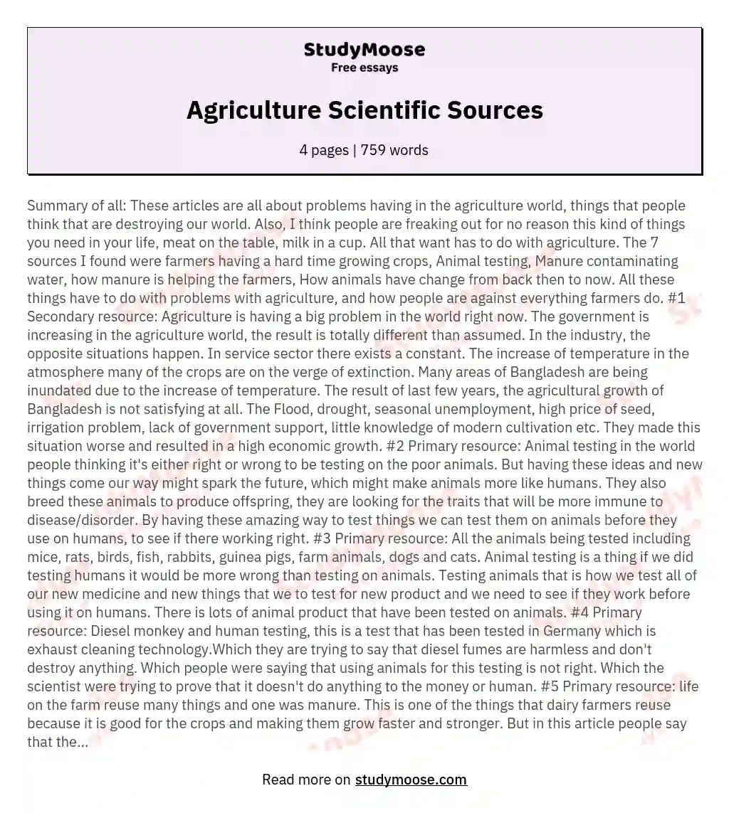Agriculture Scientific Sources essay