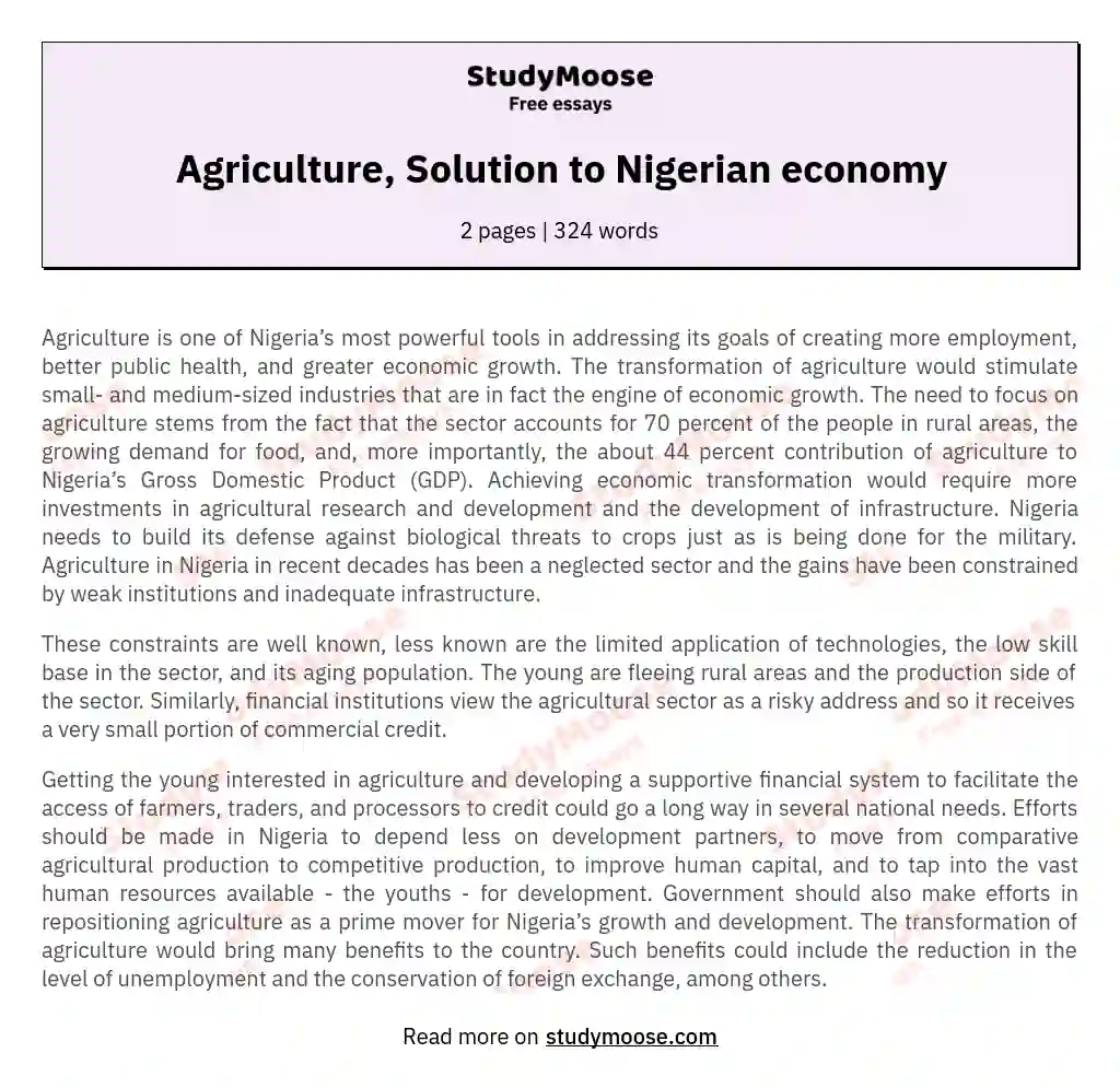 Agriculture, Solution to Nigerian economy