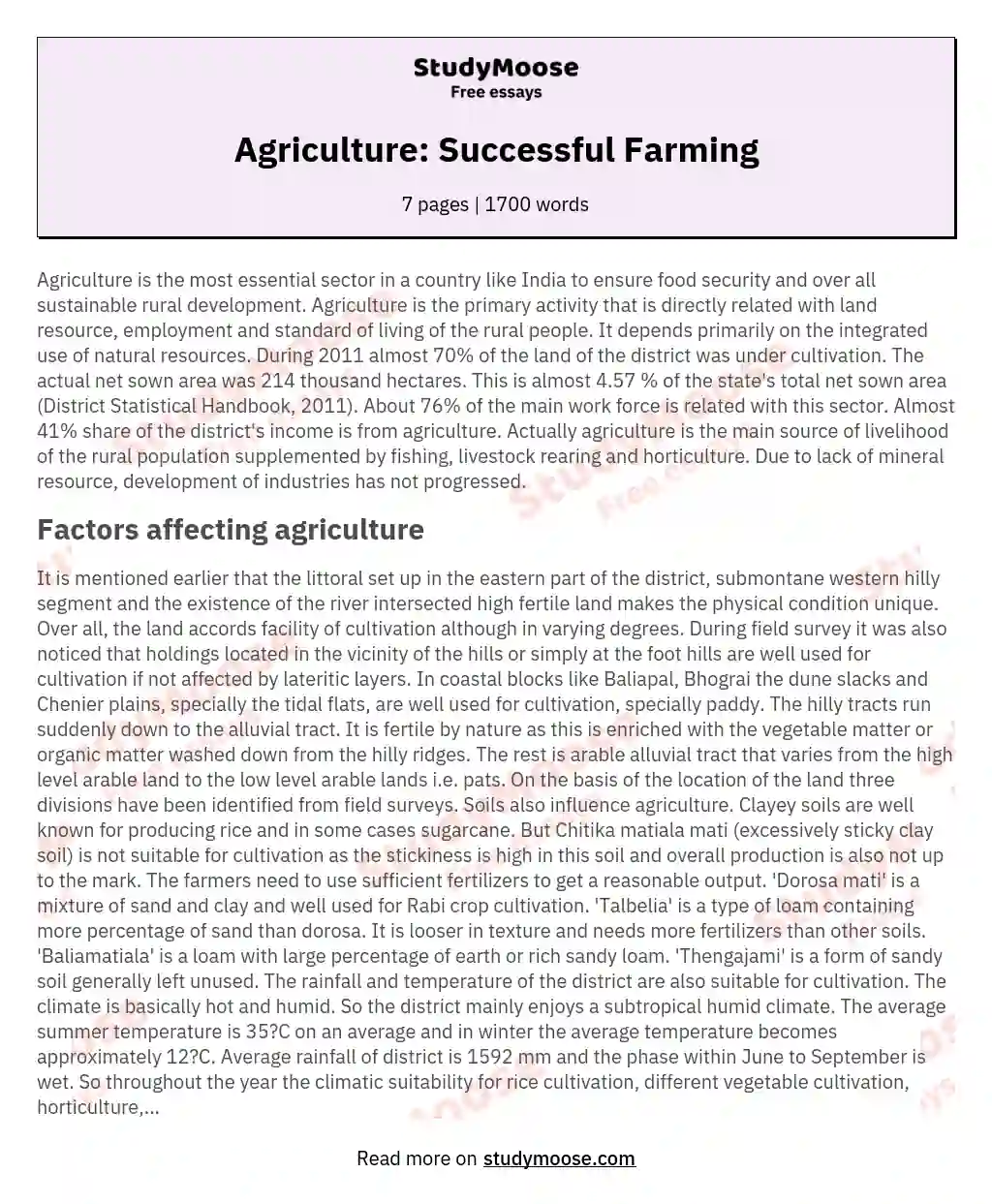 Agriculture: Successful Farming essay