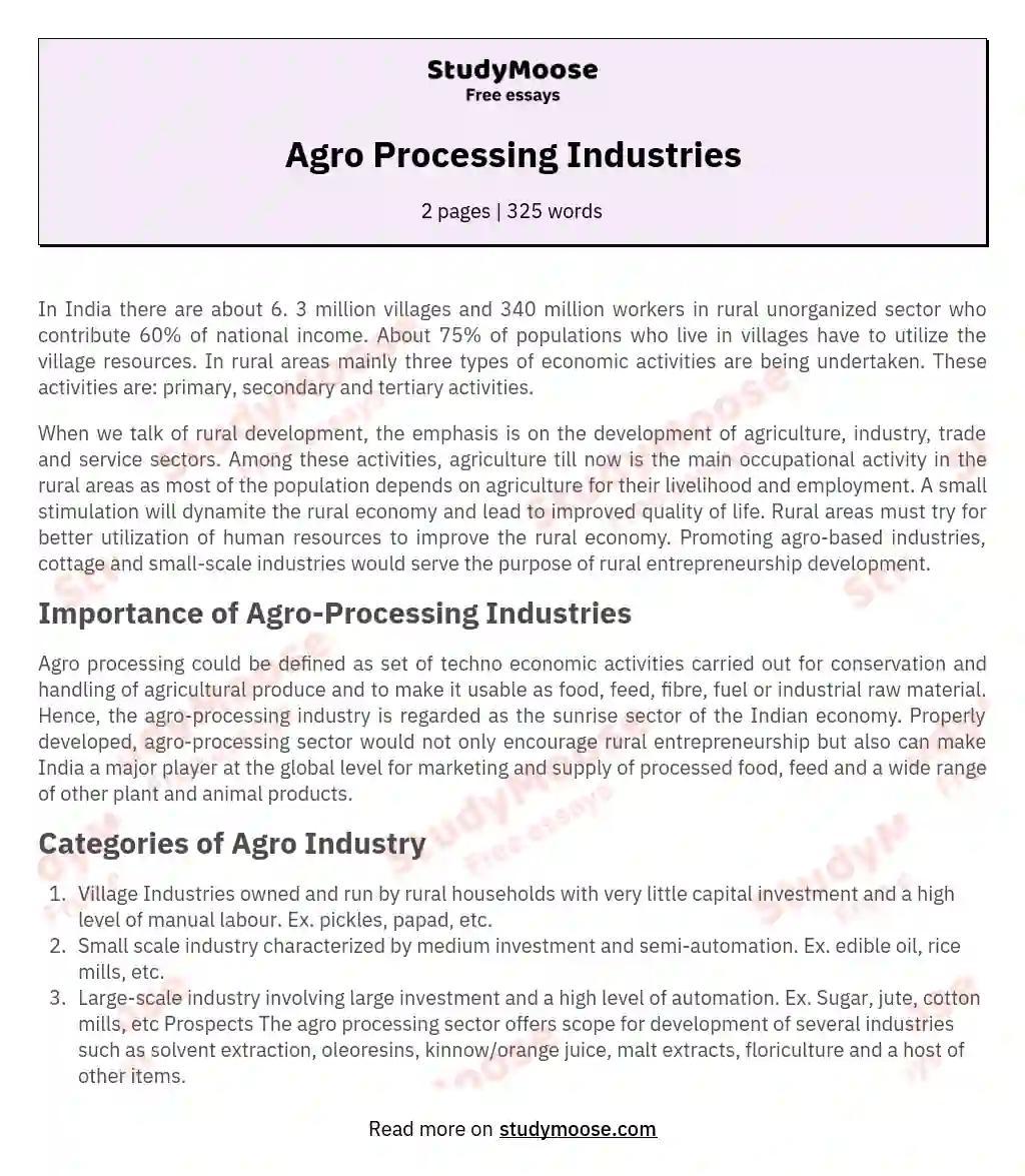 Agro Processing Industries essay