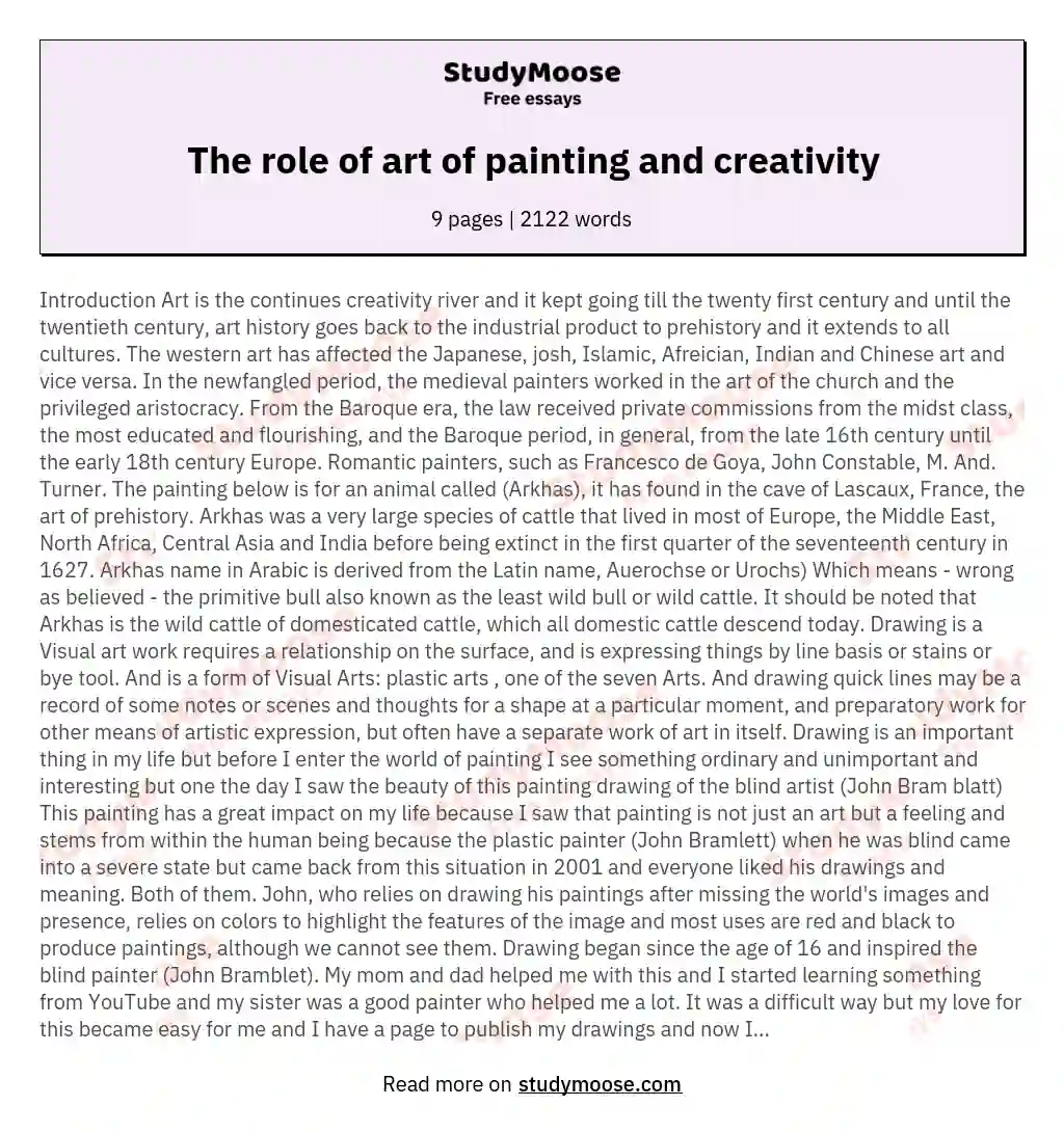 The role of art of painting and creativity essay