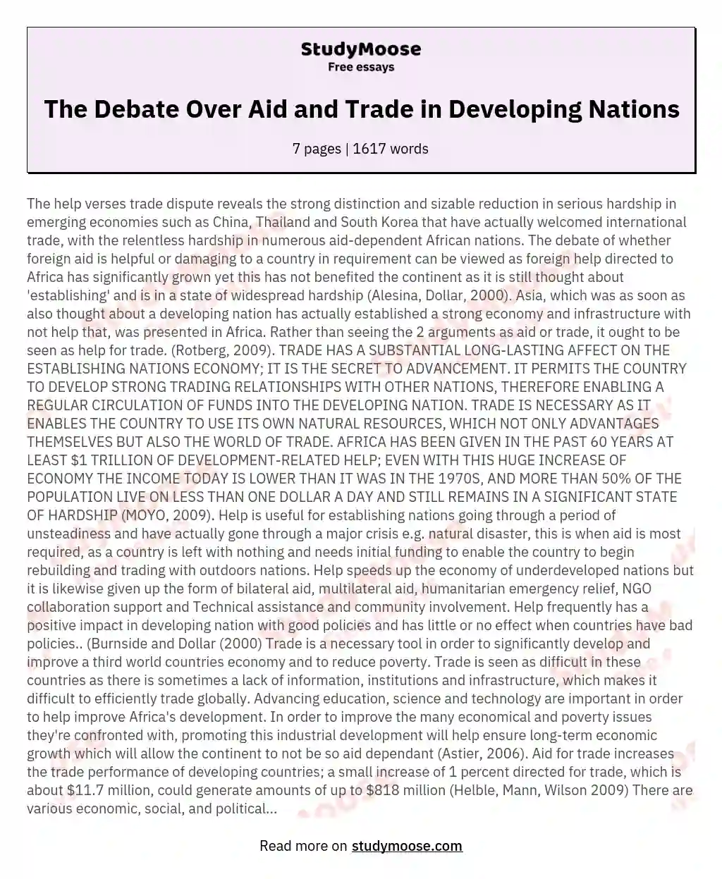 The Debate Over Aid and Trade in Developing Nations essay