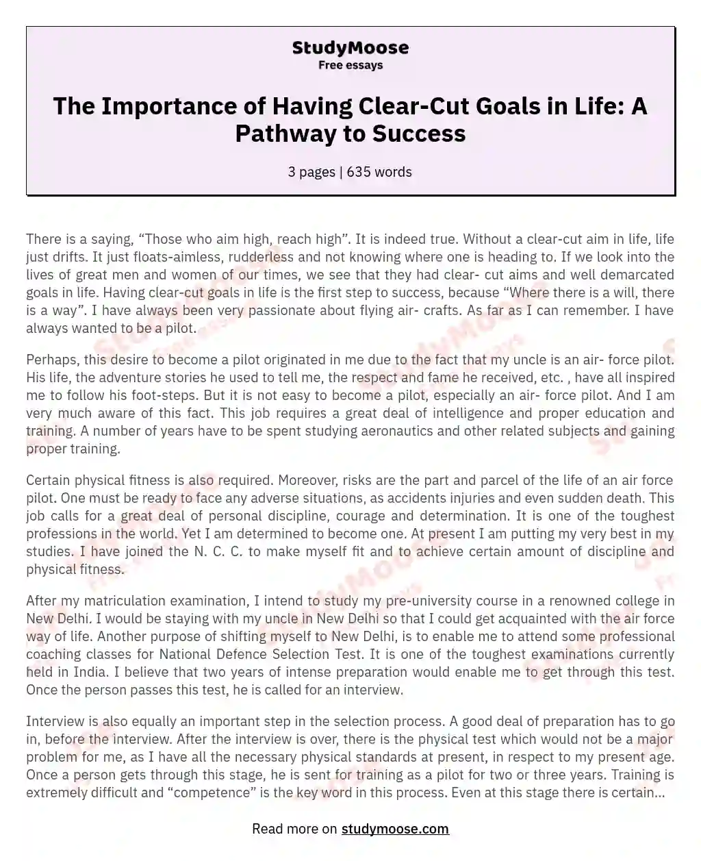 The Importance of Having Clear-Cut Goals in Life: A Pathway to Success essay