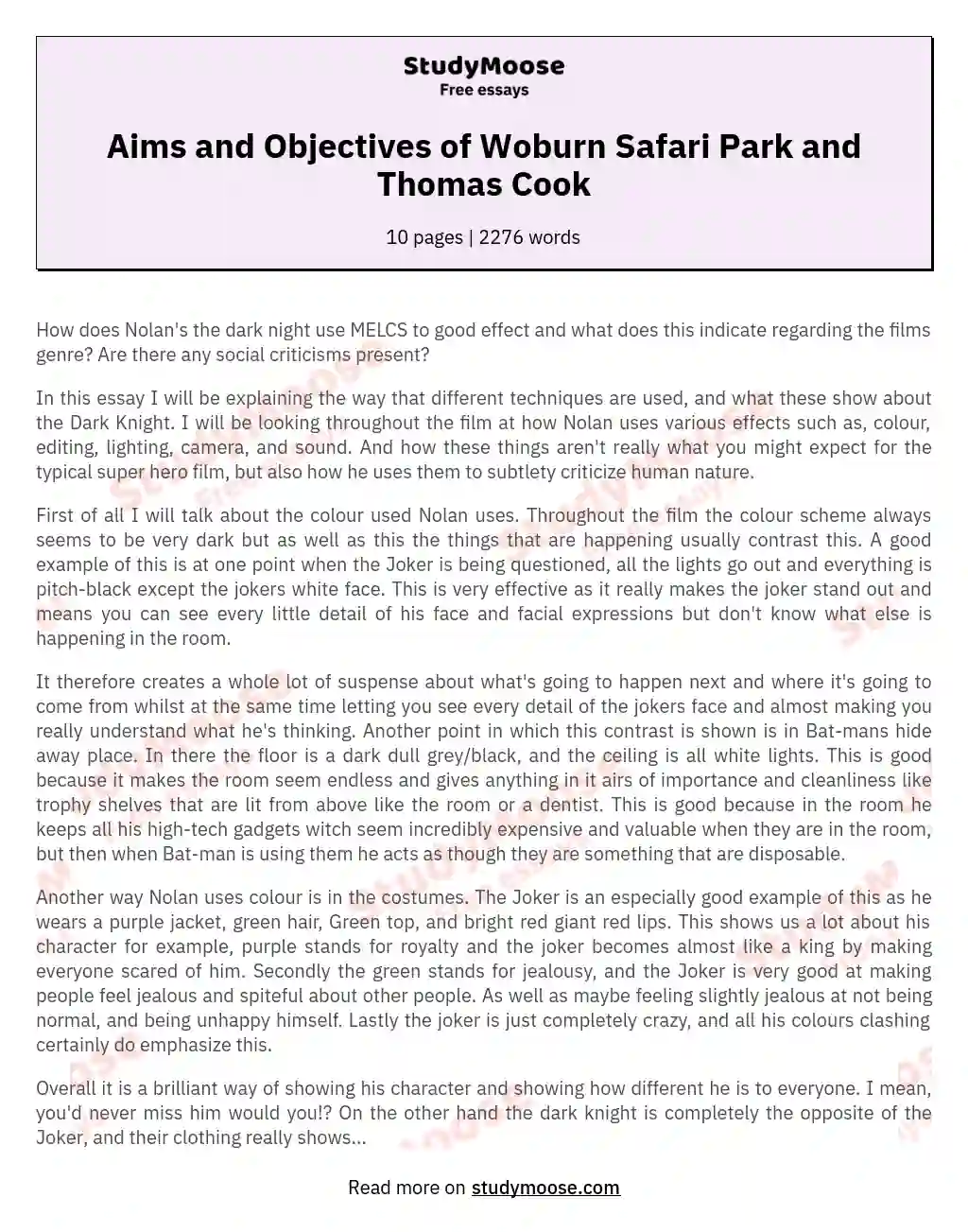 Aims and Objectives of Woburn Safari Park and Thomas Cook