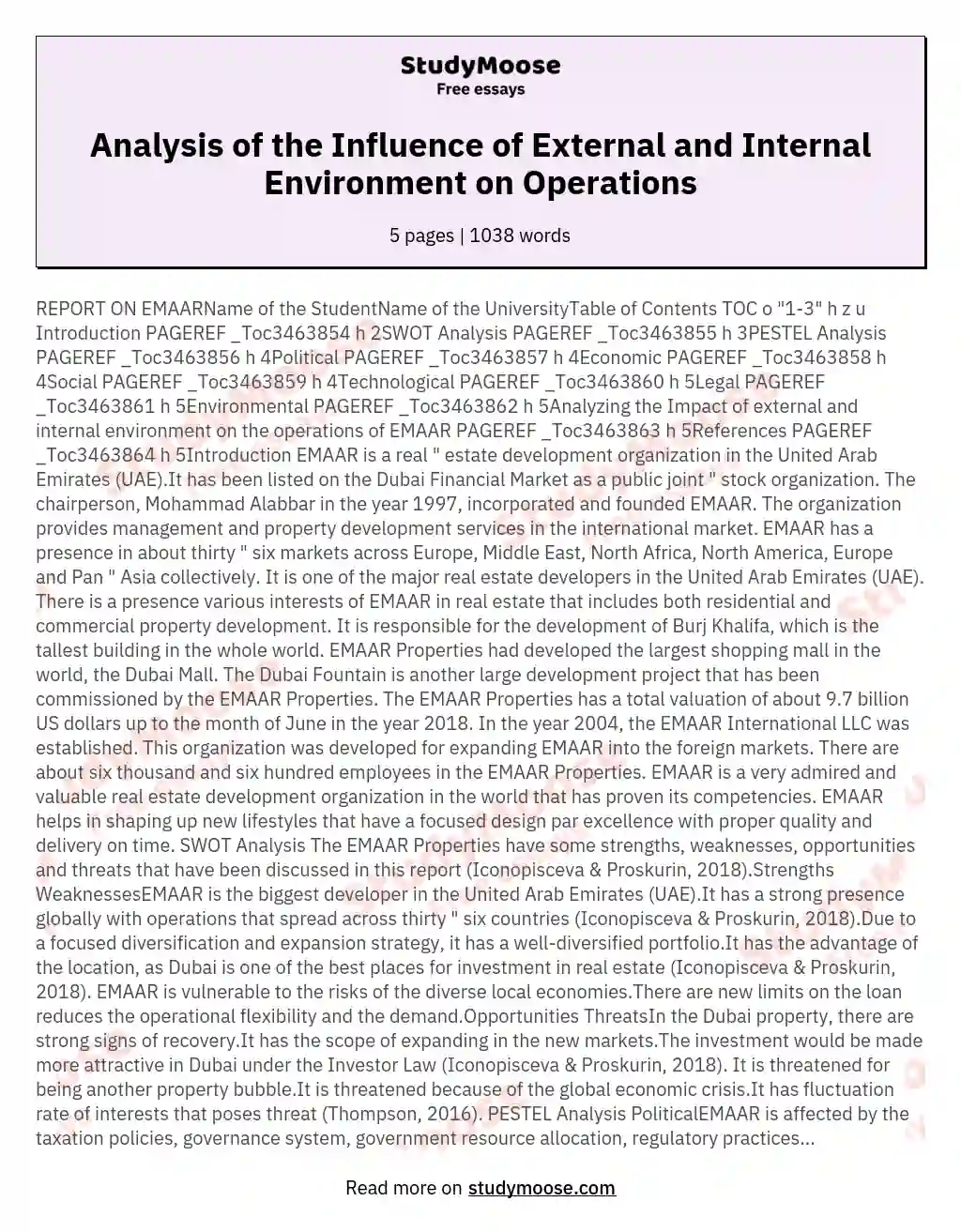 Analysis of the Influence of External and Internal Environment on Operations
