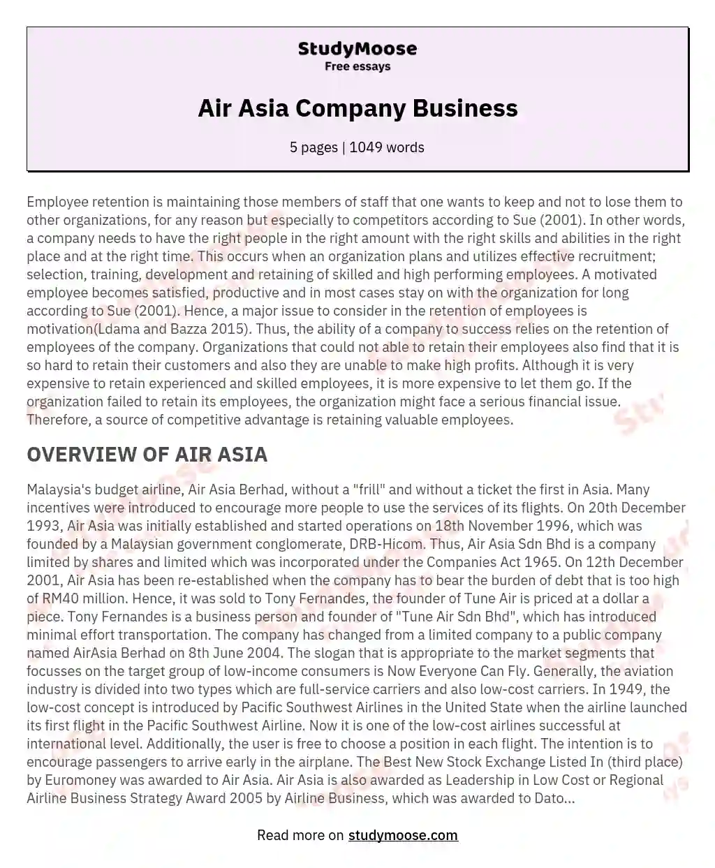 Air Asia Company Business essay