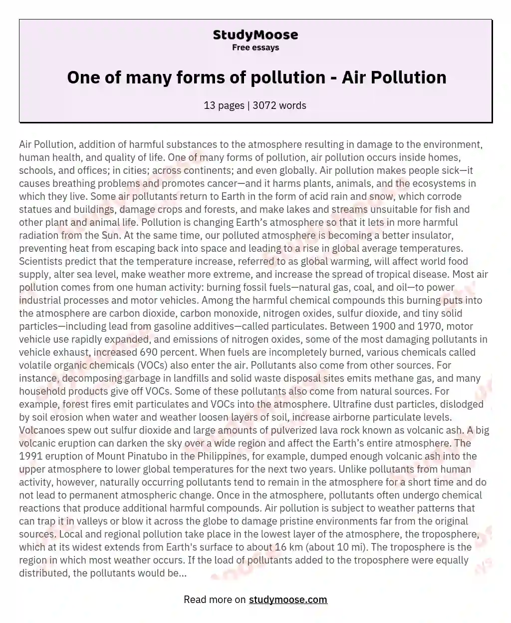 One of many forms of pollution - Air Pollution essay