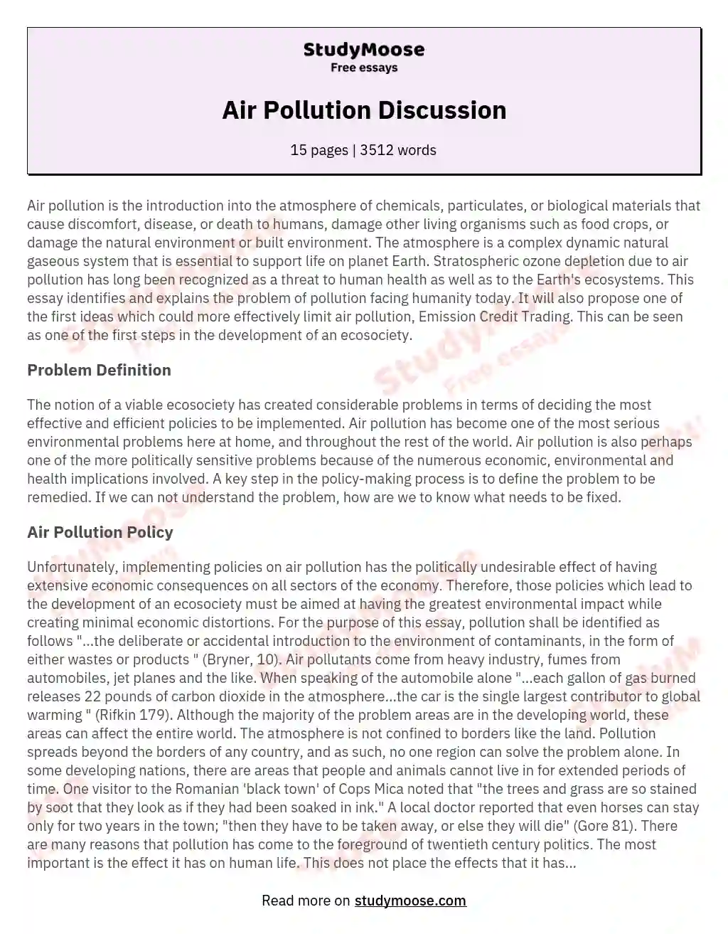 Air Pollution Discussion essay