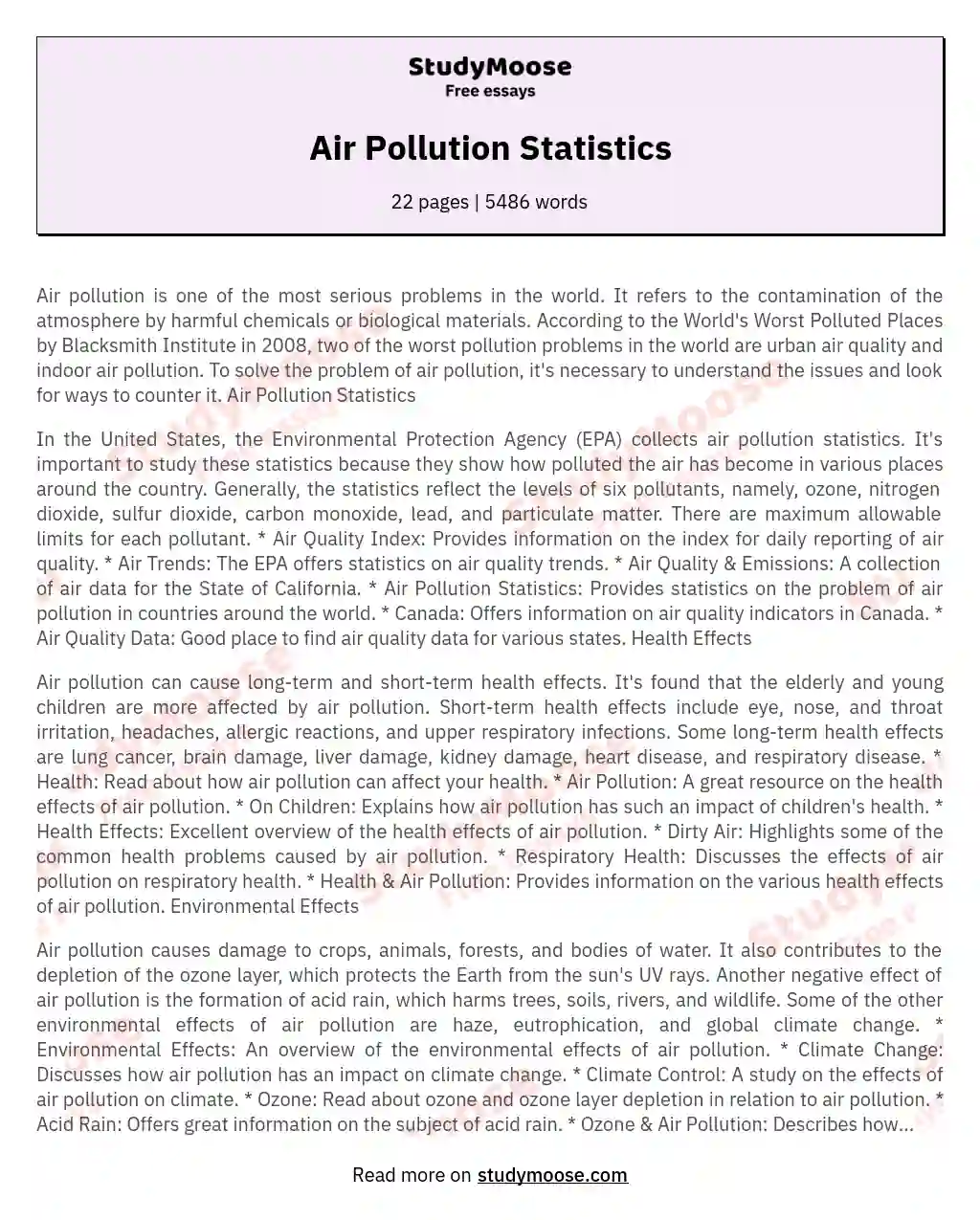 Air Pollution Statistics essay