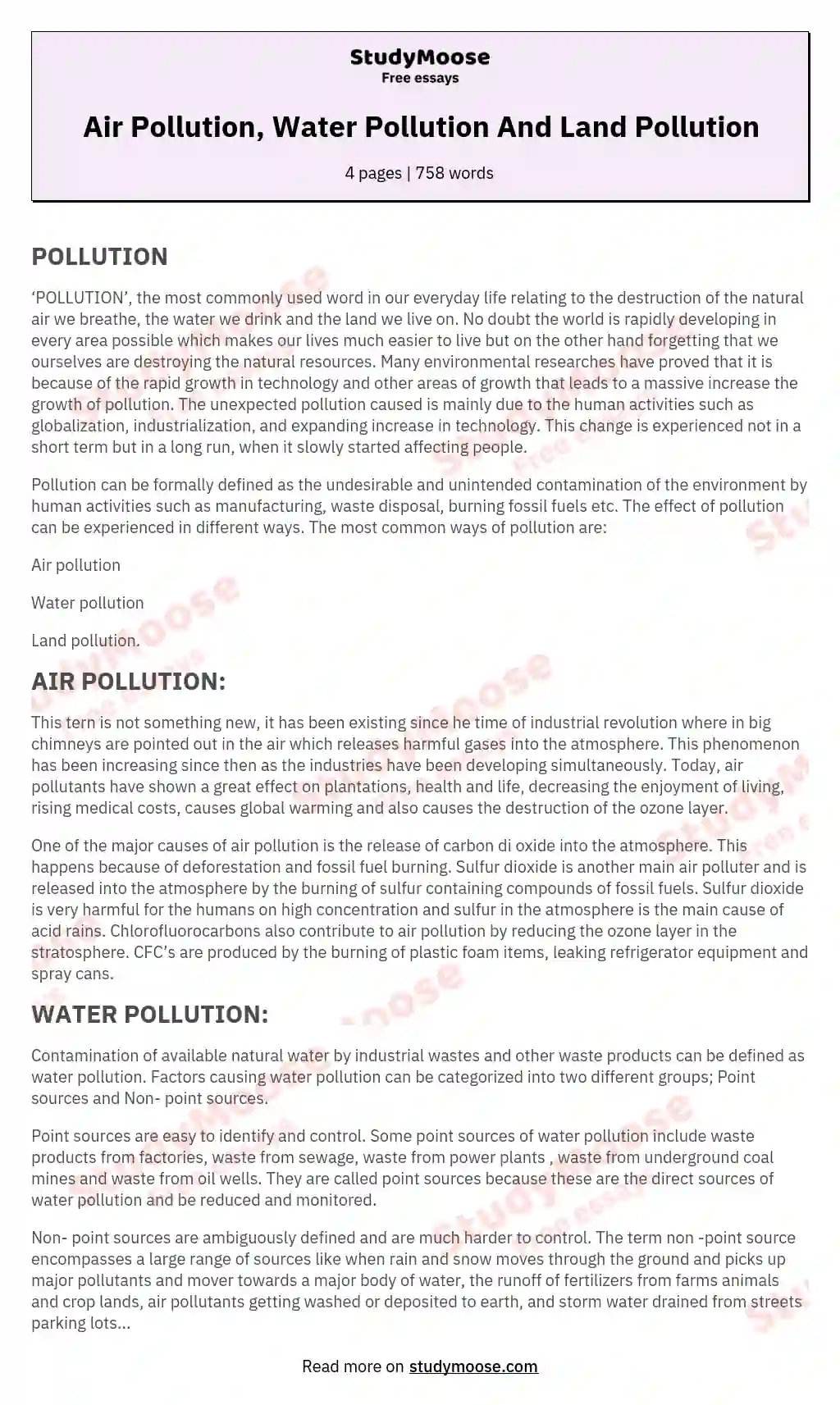 Air Pollution, Water Pollution And Land Pollution