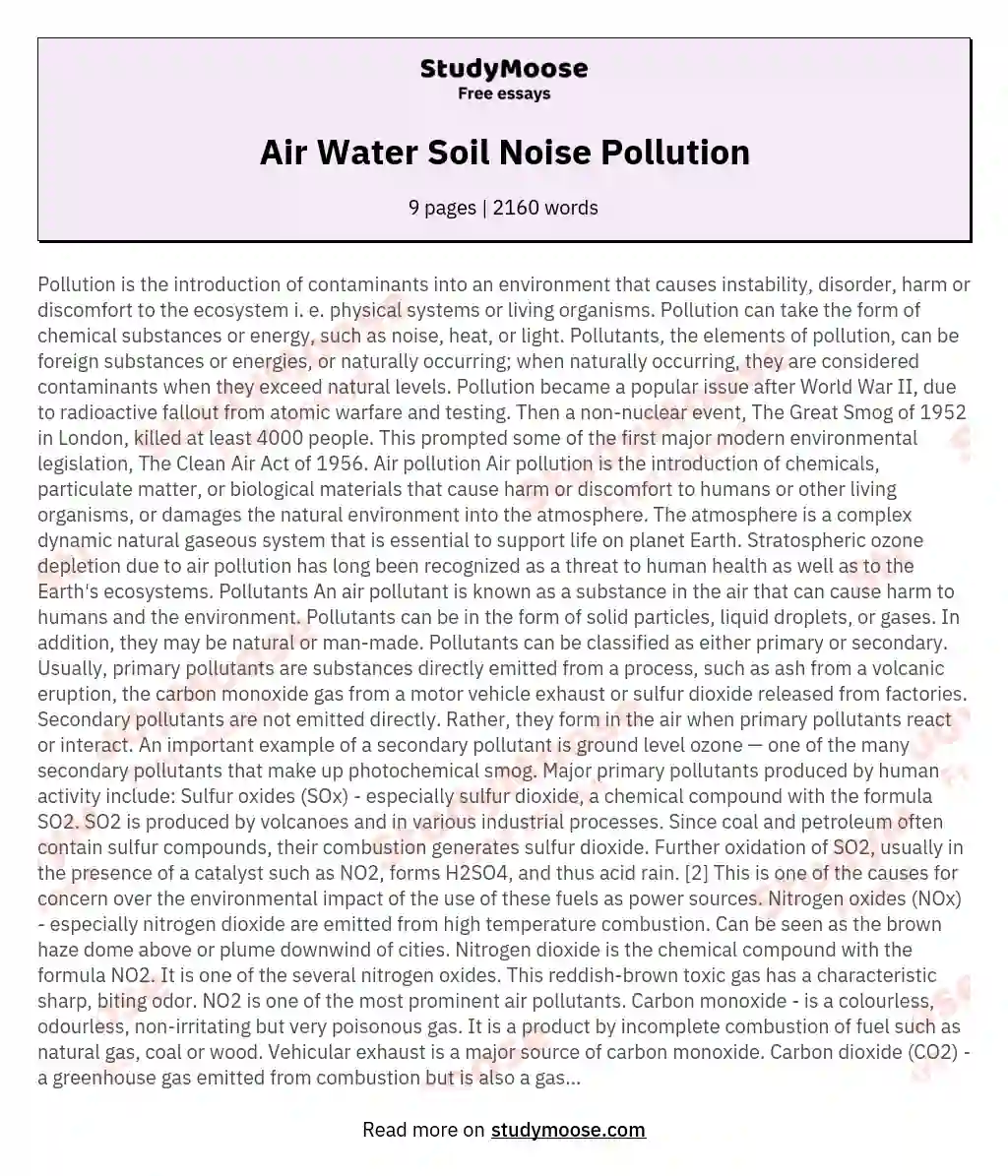 Air Water Soil Noise Pollution essay
