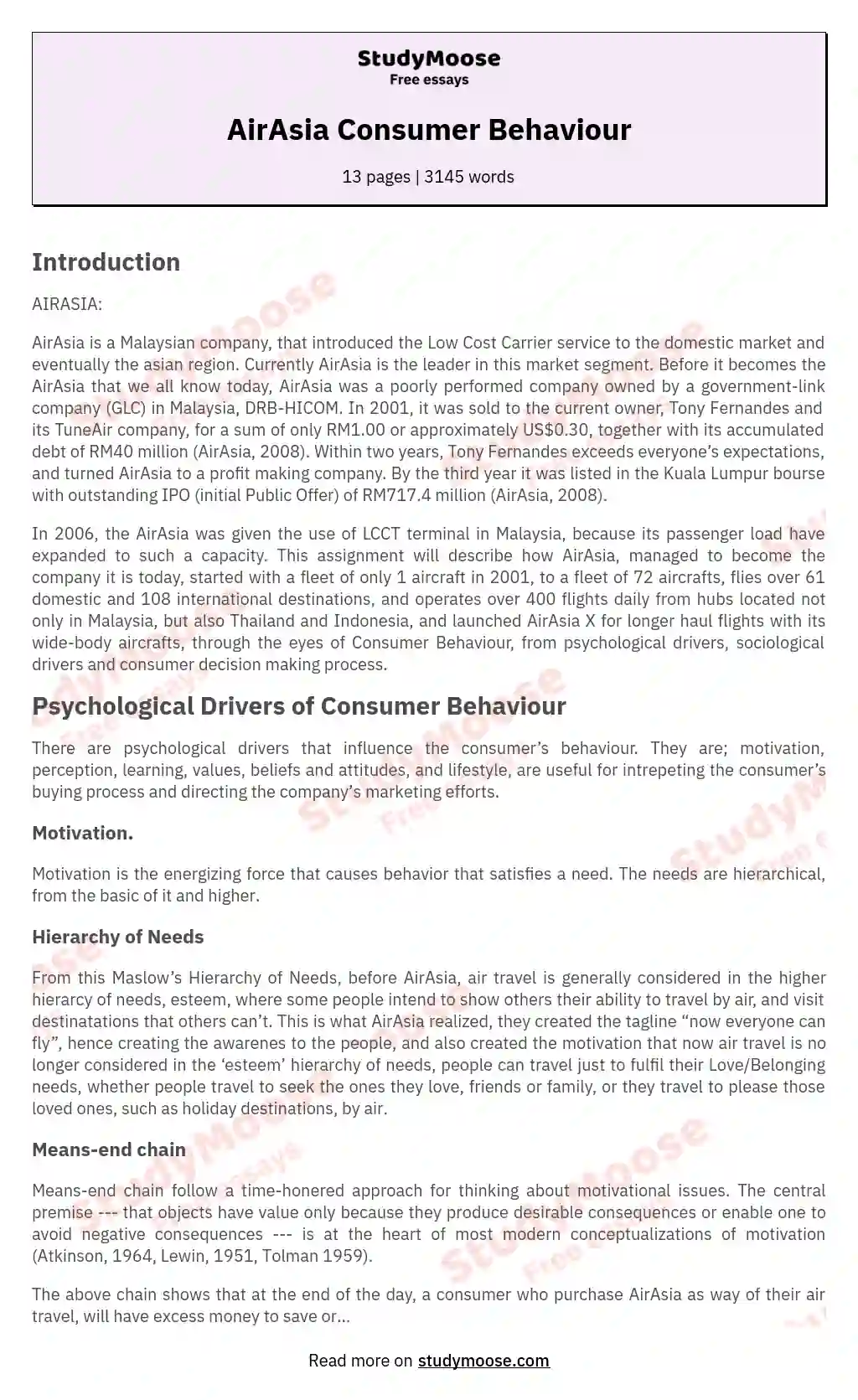 AirAsia Consumer Behaviour essay